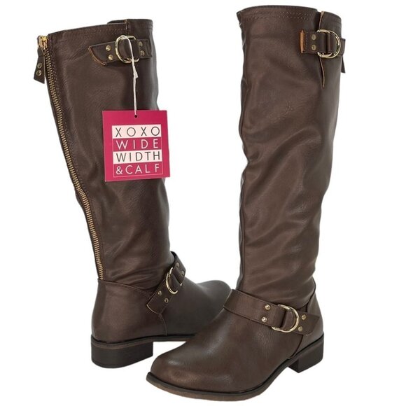 XOXO Minkler Brown Faux Leather Knee High Wide Calf Womens Boots Size 5.5W - Picture 10 of 11